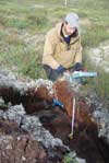Gosha Matyshak measuring soil electrical conductivity at Nadym.